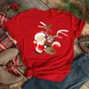 鹿のグラフィックティーシャツとかわいいサンタクロースメリークリスマスTシャツ新しい女性TシャツクリスマスTシャツカジュアルメスレッドTシャツ