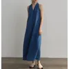 Robes décontractées sexy hors épaule sans manches boho vacances longues pour les femmes 2024 mode d'été V couche bleu lâche plage maxi robe