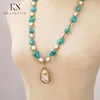 Pendant Necklaces High End Quality Natural Pearl Charms Rhinestone Edged Healing Necklace Turquoise Howlite Chunky Lady Gift