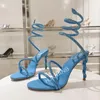 Dress Shoes 2024 Round Toe Open Slim Fit High Heel Sandals Women Crystal Ankle Snake Rope Heels Summer Sexy Banquet