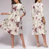 Femmes Elegant Aline Midi Robe Vintage Imprimer Party Vestidos Three Quarter Spring Spring Casual 240409