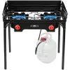 Combos CAST INTROP DOUBLE BURNER PAVE DE GAS OUTDOOOR |150 000 Trait de cuisson à propane portable BTU avec contrôle de la flamme bleue, jambes amovibles