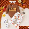 Giyim Setleri Bebek Kız Şükran Günü Kıyafetleri Bebek yürümeye başlayan çan bot seti uzun kollu hindi romper pantolon sonbahar kıyafetleri damla dağıtım Ki OTPV8