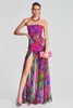 Womens Dress Light Luxury Sexig stropplös slits Lång klänning Flödande Seaside Vacation Style Romantisk tryckt Evening Summer Dress 240411