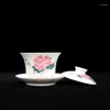 Cups Saucers State Owned Factory Under Glaze Hand beschilderde katoenen Rose Bloem Cover Bowl thee Cup 7501 Porselein