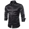 Mäns casual skjortor 2024 Ankomst Male Satin Silk Shirt Långärmad Slim Fit Men Emulation Button Down Mens