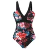 Kvinnors badkläder ett stycke baddräkt 2024 Kvinnor Sexig Deep V Neck Floral Holiday Beach Backless Vest Female Ladies Beach-Wears