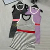 Sexy Knits Dress Women Tight Fitted Dresses Stripe Print Knitted Dress U Neck Luxury Dresses