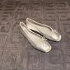 Casual Shoes Square Toe Bow Ballet Women's 2024 Sweet Flat Soft Bottom French Retro äkta läder grunt mun