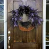 Decorative Flowers Halloween Bowknot Crow Wreath Door Hanging Artificial Rattan Horror Party Supplies Decoration Pendant 30cm Garlands