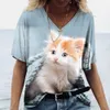 T-shirt femminile Kawaii Cat Stampa 3d Top Girls Top Girls Y2K Abbigliamento estivo Maglietta da donna a manica corta