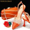 Chan Est Ins Style Orange Color Elegante High Heels Nigeria Design afrikanische Damenschuhe und Bag Set 240321