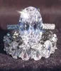 Real 925 Srebrny owalny zestaw obrączek dla kobiet Zespół zaręczynowy Eternity Big Finger Jewelry Whole Lady Gift R53494945653