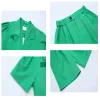 Shorts Suit for Girls Green Pink Casual Blazer and Shorts Two Pieces Summer Teenage Children's Outfits 12 13 14 Years Fashion Costumes