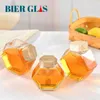 Storage Bottles 6pcs Hexagon Honey Jar With Dipper Dispenser Glass Bottle Packaging Spoon Bamboo Lid Kitchen Containers