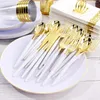 Disposable Dinnerware 140PCS White And Gold Plastic Plates & - 20 Dinner Dessert