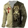 Men's T-shirts 2023 Hot Mens 6-button Open Front T-shirt 3d Digital Printed Mens Long Sleeved T-shirt Diy