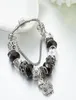 Charme des brins 925 Bracelet en argent Perles noires, hiboux et fleurs de bricolage pour les charmes des femmes6672883
