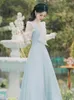 Robes décontractées Robe de fée romantique Vintage Victorian Style Bow Flare Sleeve Elegant Woman Formal Blue Vestido Festa