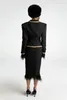 old money wind black gold color small fragrant duffel short coat half skirt suit ostrich hair step 240412