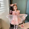 Girls sequins lace tulle dress kids Bows tie falbala fly sleeve gauze princess dresses summer children's day party clothing Z7671