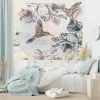 벌새 태피스트리, 아트 백합 꽃 새와 색상 튀김 수채화 그림 스타일, 침실 거실을위한 벽걸이