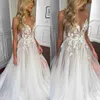 Boho A Line Wedding Dresses for bride Spaghetti Appliques Tulle Wedding Dress vestidos de novia thigh slit designer bridal gowns