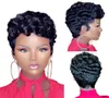 Krótka, curly Bob Pixie Cut Full Maszyna wykonana bez koronkowych ludzkich peruk włosów z grzywką dla czarnych kobiet Remy Brazylijska Wig2365441