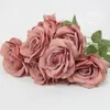 Dried Flowers European Retro Rose Pink Silk Peony Artificial Flowers Bouquet 10 Head Cheap Fake Flowers for Home Wedding Decoration Indoor