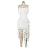 Sukienki swobodne wuhe eleganckie falbany Tassel Birthday Dress for Women Night Party Celebrity Nieregularny bez rękawów