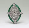 Antique Art Deco 925 STERLING Silver Emerald White Sapphire Floral Engagement Party Taille Anniversaire Giftary Day US 5 129307030