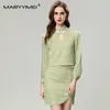 Casual Dresses Maryyimei Fashion Women's Stand-Up Collar Lantern Long-Sleeve Jacquard Beaded Diamond Chinese Style Spring Summer Mini Dress