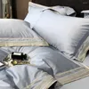 Yatak Setleri 2024 Uzun Başlıklı Pamuklu Dört Parçalı Yatak Keten Est Düz Renk Basit İskandinav Stili Moda Açık Mavi