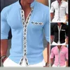 Casual shirts voor heren Spring Summer Fashion Polo Neck korte mouw veelzijdige kleding westerse forens print los comfortabel