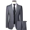 Men Suits Blazers 3 Pieces Elegant 2 Sets Luxury Wedding Business Vest Pants Blue Coats Formal Jackets Korean 240412