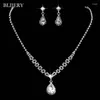 Necklace Earrings Set BLIJERY Silver Color Teardrop Crystal Bridal Choker For Women Wedding Engagement