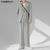 Incerun Men Sets Color Color Streetwear Laple Butter Button Blazer Pantalon 2pcs Fashion COST CAS des costumes S5xl 240412