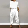 Pantaloni da donna a due pezzi liscio top a maniche corte e pantaloni per due pezzi set da due pezzi 2024 outfit a scollo a primavera