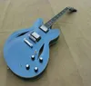 カスタムショップDave Grohl DG 335 Metallic Blue Semi Hollow Body Jazz Electric Guitar Dual Diamond Holesスプリットダイヤモンドインレイグローバー4328562