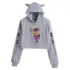 Designer Women's Hoodies Sweatshirts Hot Search Jojos Underbara äventyrsserie Cat Ear Anime Print Huvtröja med navelsträng exponerad runt