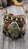 Raw Pyrite Boho Bracelet Mixed Natural Stones 5 Strands Wrap Bracelets Handmade Pyrite Charm Leather Bracelet Women Bracelets CX204133062