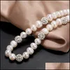 Beaded Necklaces 100% Freshwater Pearl Necklace For Women 8-9Mm White Potato Shape Wholesale Jewelry Gifts 6 Pcs/Lot Drop Delivery Pen Dhzu9