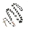 Chaines Collier de perle ovale Crystal Rosaire Chaîne de pendentif crucifix catholique pour femmes adolescentes