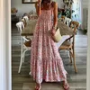 Abiti casual Summer Sleeveless Off Show Abito A-Line Simple Wile Wit Maxi Elegante Elegante Chic Floral Stampa bohémien Long