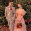 Partykleider Fanan von Schulter A-Line Abend Puffärmel Korea Pink Tulle Hochzeit Frauen formelle Kleider Event Abschlussball