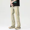 Men's Pants Multi-colored Leg Zipper Logging Jeans Stretch Loose Straight High Street