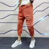 Japanska trender Mens Ripped Hole Jeans White Green Black Ankle Längd Youth Fashion Loose Denim Harem Cargo Pants 240328