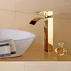 Bathroom Sink Faucets Economic Brass Gold Faucet Single Hole Deck Mounted Golden Square Basin Water Mixer Tap Torneira Banheiro G1085