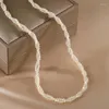 Choker minar imitation tendance perle de couleur blanc coque en coque à double couches doubles colliers de perles pour femmes cuivre plaquée argentée