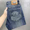 Jeans designer maschile di alta qualità Medusa europeo di bellezza europea stampato stagionale lavati stagionali jeans versatile elastico slim fit piccoli pantaloni a gamba dritta 9qre vn56